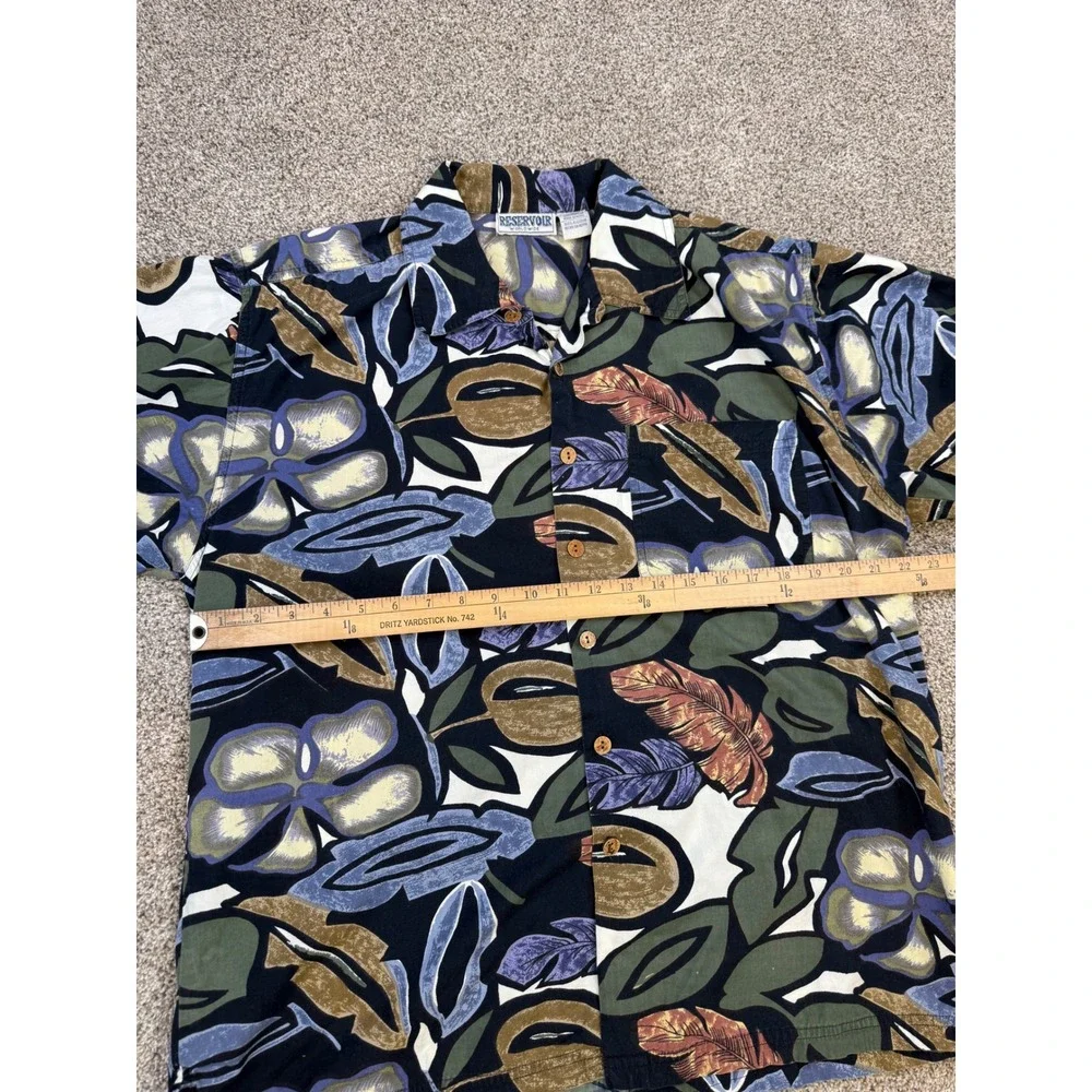 Reservoir Mens Medium Cotton Tropical Floral Hawaiian‎ Shirt Green Blue